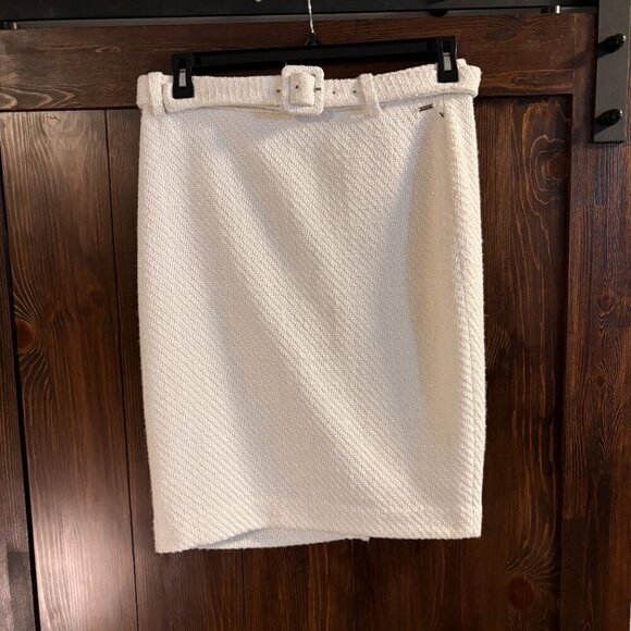 DKNY Women's Size 10 White Tweed Belted Pencil Skirt, Fully Lined NWOT - Picture 4 of 6